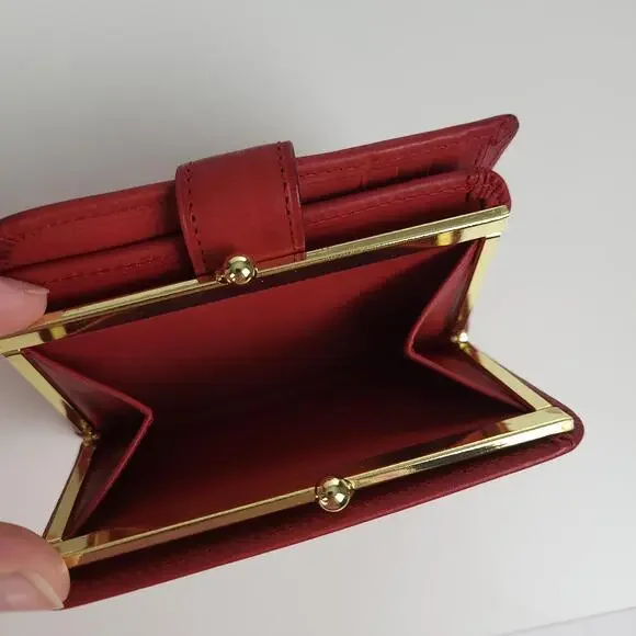 NIB COACH Vintage 4886 Continental Clutch Wallet Red Leather Kiss Lock Framed - Picture 6 of 10